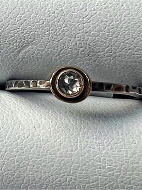 Delicate Hammered Silver & Gold  Ring with Diamond